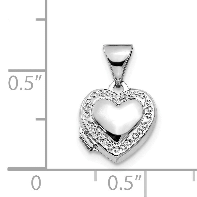 Alternate view of the 14k White Gold 10mm Scroll Heart Locket by The Black Bow Jewelry Co.