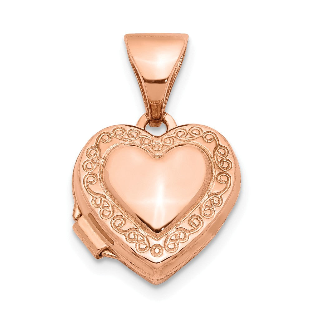 14k Rose Gold 10mm Scroll Heart Locket, Item P12172 by The Black Bow Jewelry Co.