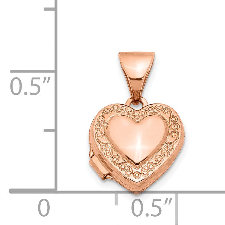 Alternate view of the 14k Rose Gold 10mm Scroll Heart Locket by The Black Bow Jewelry Co.