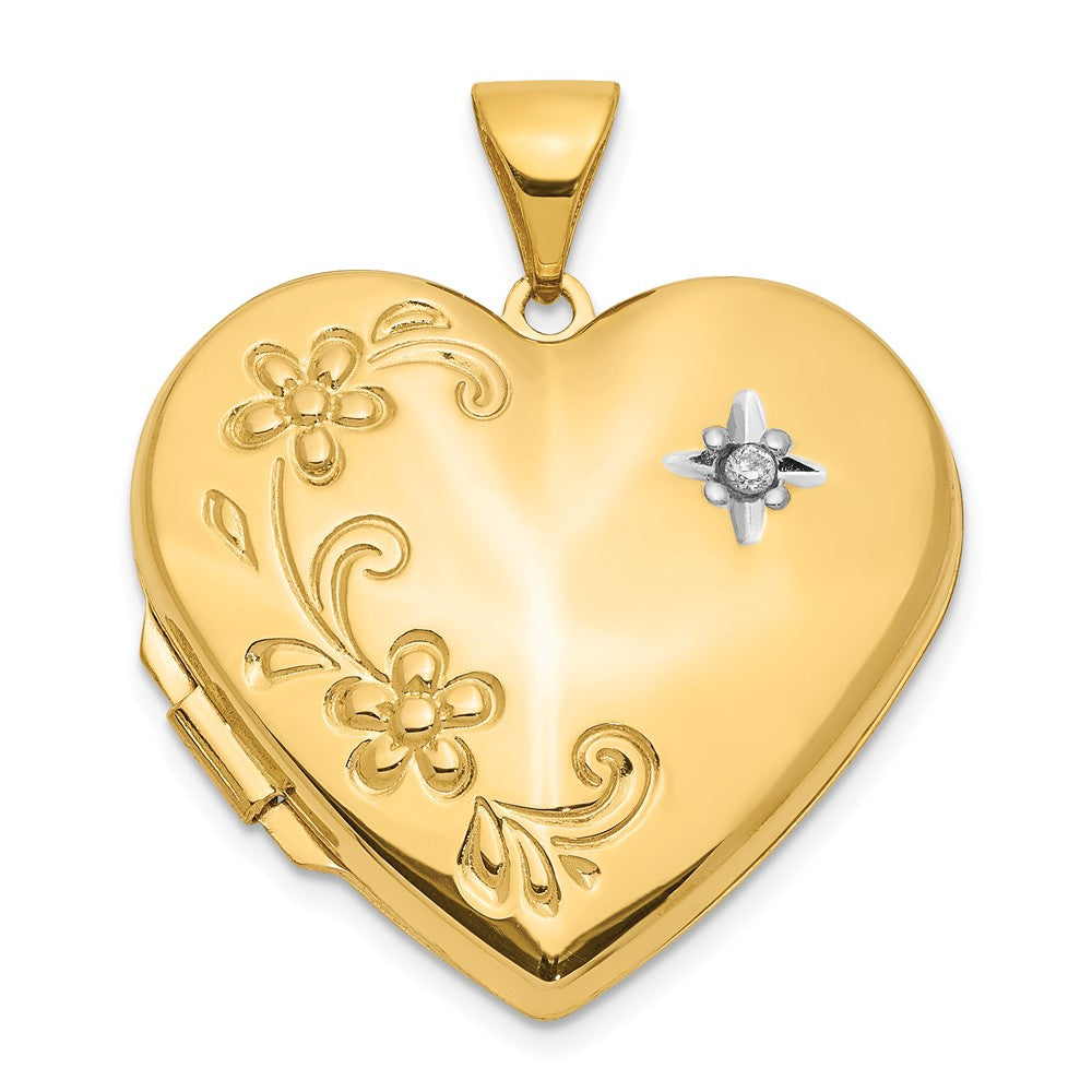 21mm Family Diamond Floral Heart Locket in 14k Yellow Gold, Item P12173 by The Black Bow Jewelry Co.