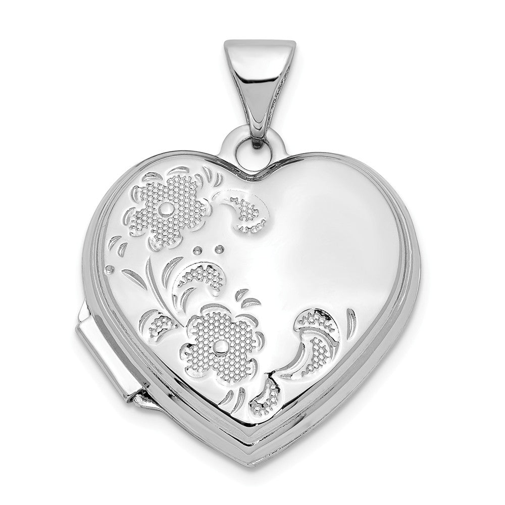 14k White Gold 18mm Textured Floral Heart Shaped Locket, Item P12175 by The Black Bow Jewelry Co.