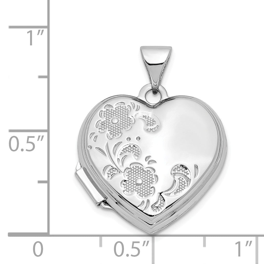 Alternate view of the 14k White Gold 18mm Textured Floral Heart Shaped Locket by The Black Bow Jewelry Co.