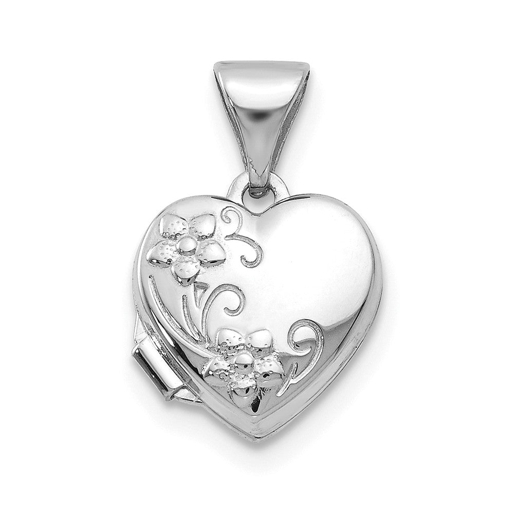 14k White Gold 10mm Textured Floral Heart Locket, Item P12179 by The Black Bow Jewelry Co.