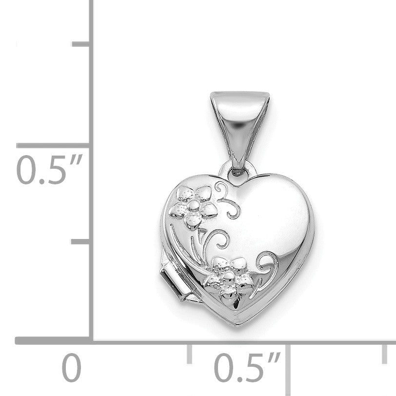 Alternate view of the 14k White Gold 10mm Textured Floral Heart Locket by The Black Bow Jewelry Co.