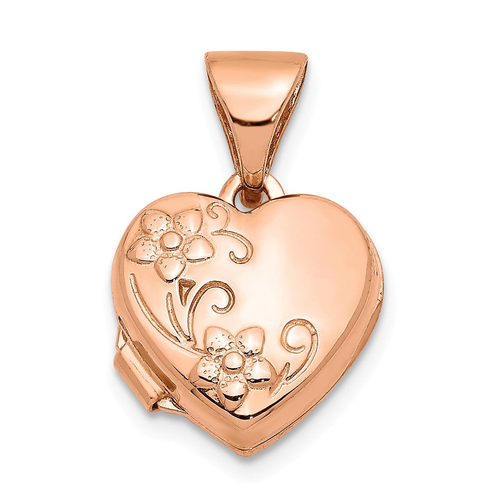 14k Rose Gold 10mm Textured Floral Heart Locket, Item P12180 by The Black Bow Jewelry Co.