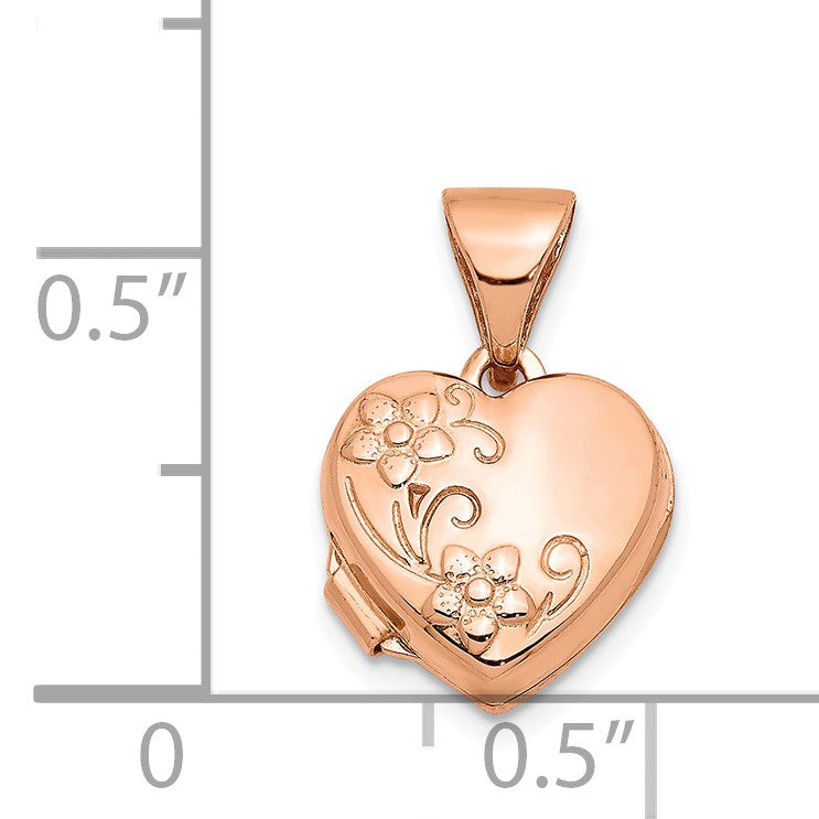 Alternate view of the 14k Rose Gold 10mm Textured Floral Heart Locket by The Black Bow Jewelry Co.