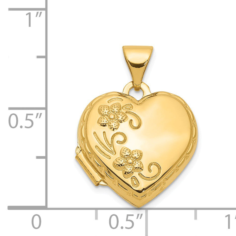 Alternate view of the 14k Yellow Gold 15mm Love You Always Reversible Floral Heart Locket by The Black Bow Jewelry Co.