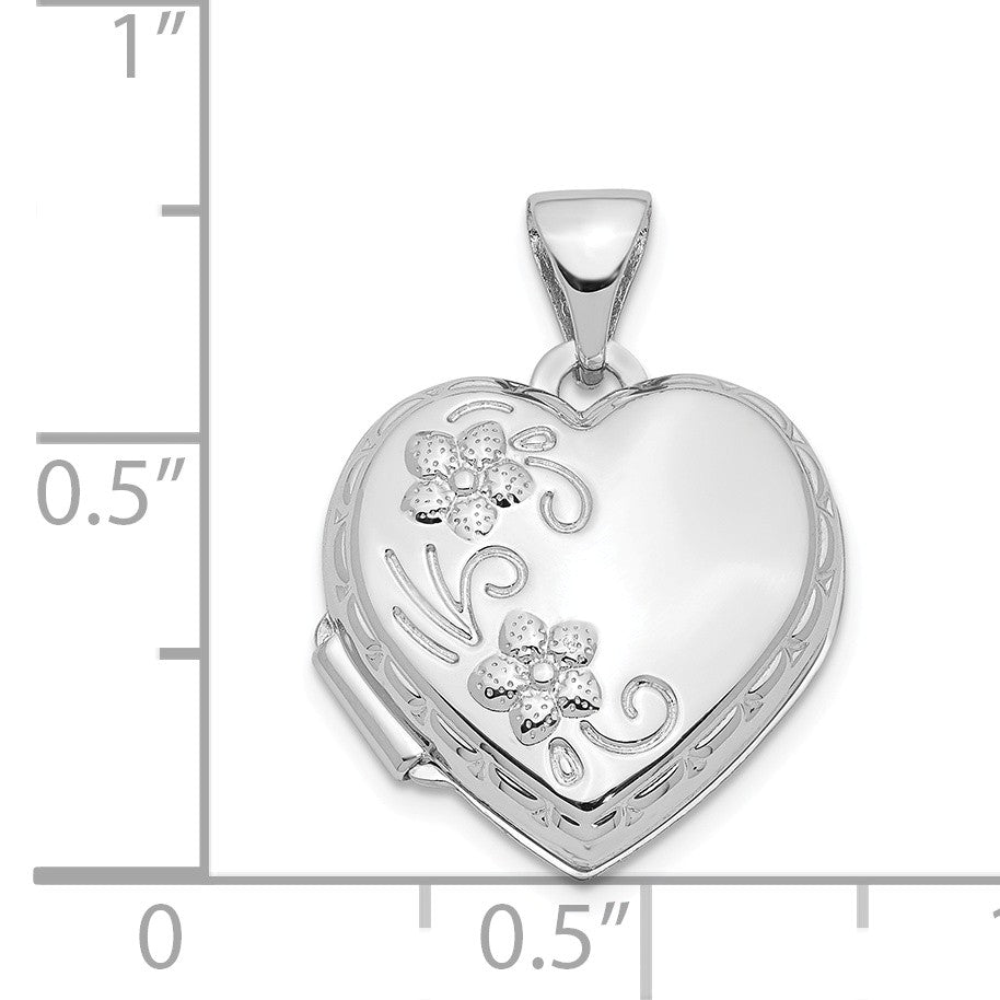 Alternate view of the 14k White Gold 15mm Love You Always Reversible Floral Heart Locket by The Black Bow Jewelry Co.