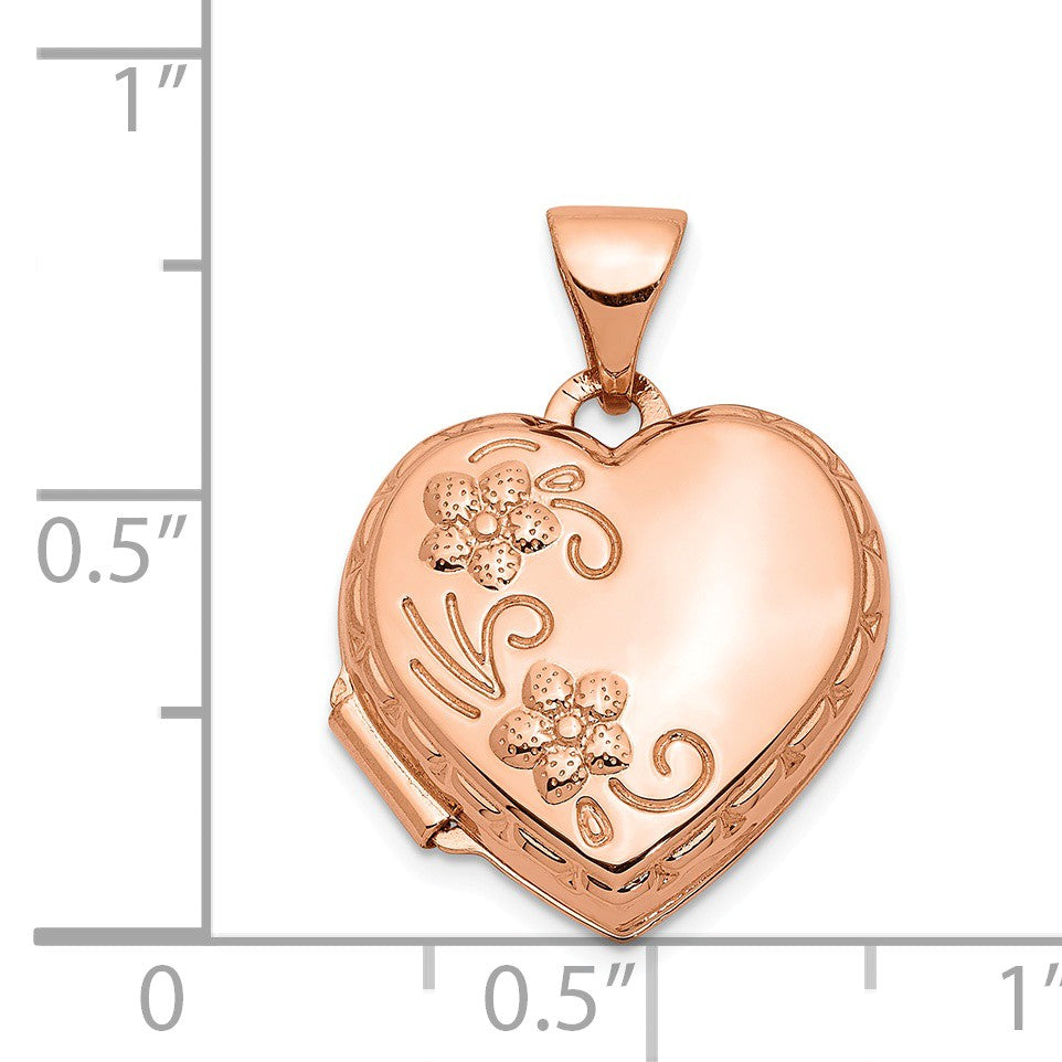 Alternate view of the 14k Rose Gold 15mm Love You Always Reversible Floral Heart Locket by The Black Bow Jewelry Co.