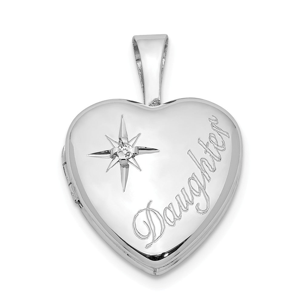 12mm Daughter Diamond Heart Locket in Sterling Silver, Item P12186 by The Black Bow Jewelry Co.