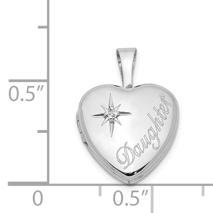 Alternate view of the 12mm Daughter Diamond Heart Locket in Sterling Silver by The Black Bow Jewelry Co.
