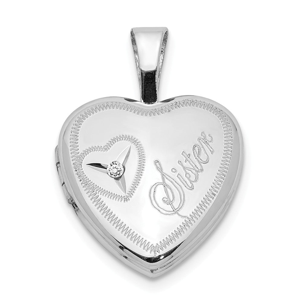 12mm Sister Diamond Heart Locket in Sterling Silver, Item P12187 by The Black Bow Jewelry Co.
