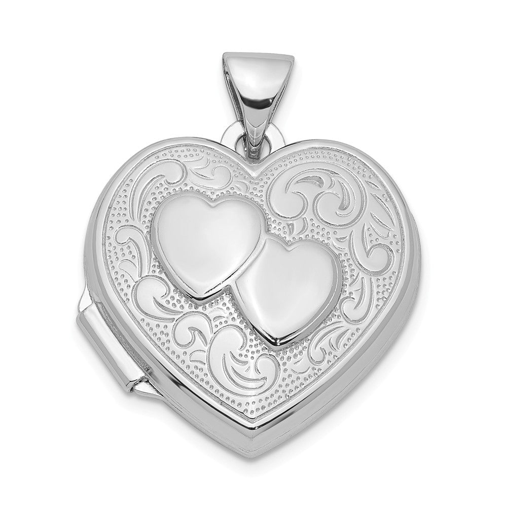 Sterling Silver 18mm Double Design Heart Shaped Locket, Item P12193 by The Black Bow Jewelry Co.