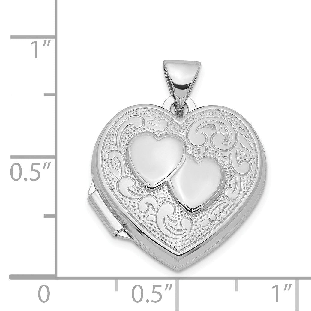 Alternate view of the Sterling Silver 18mm Double Design Heart Shaped Locket by The Black Bow Jewelry Co.
