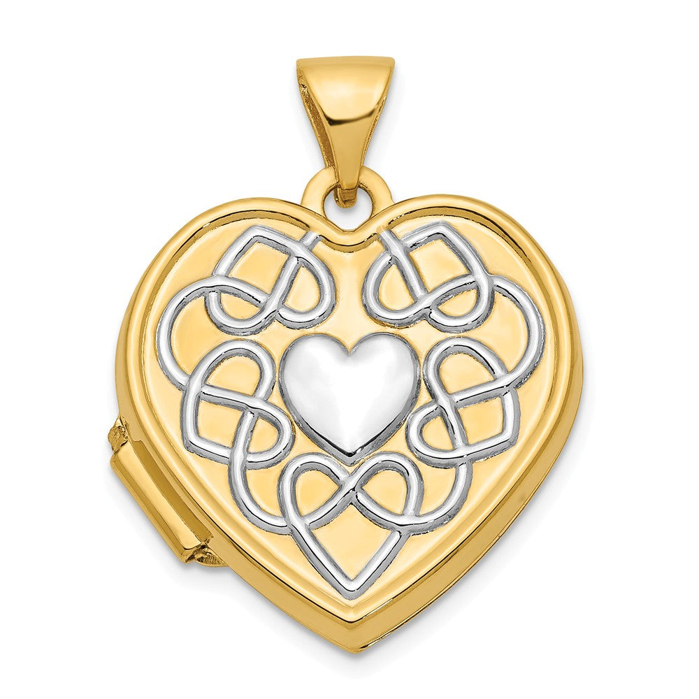 14k Yellow Gold &amp; White Rhodium 18mm Heart of Gold Sentiment Locket, Item P12194 by The Black Bow Jewelry Co.