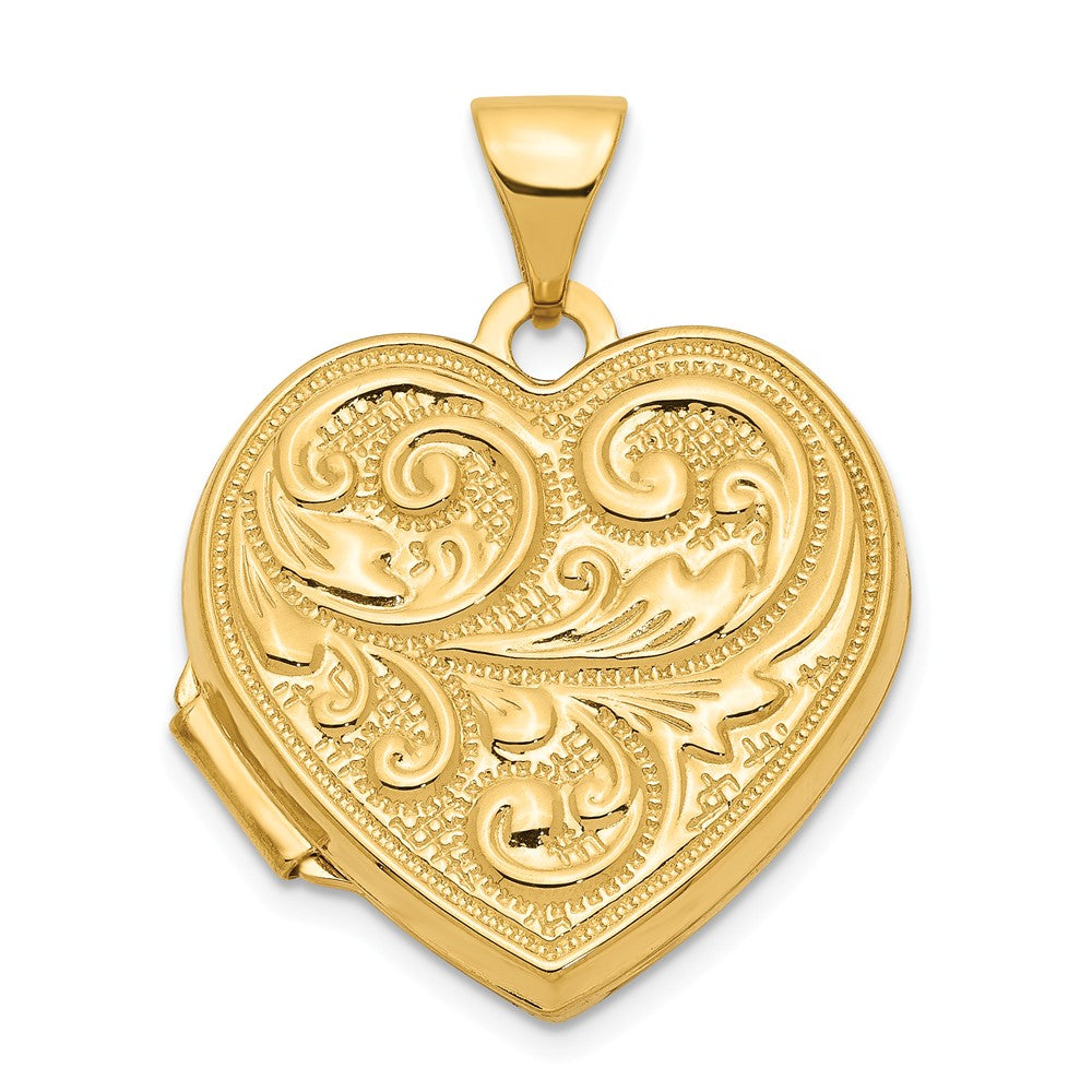 14k Yellow Gold 18mm Love You Always Scroll Heart Locket, Item P12195 by The Black Bow Jewelry Co.