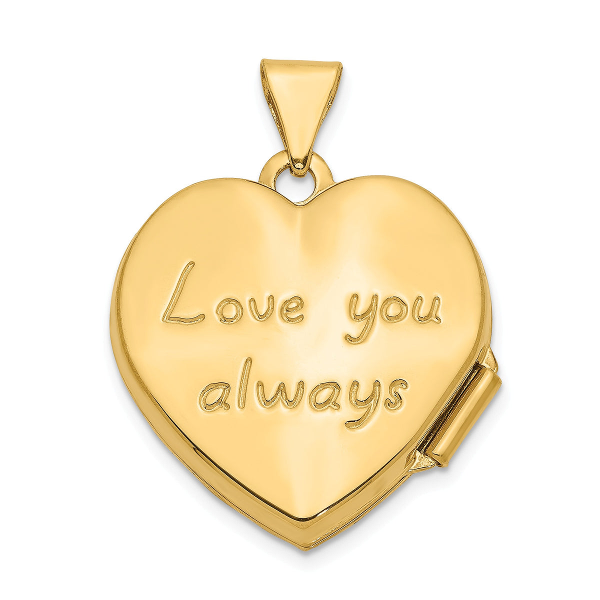 Alternate view of the 14k Yellow Gold 18mm Love You Always Scroll Heart Locket by The Black Bow Jewelry Co.