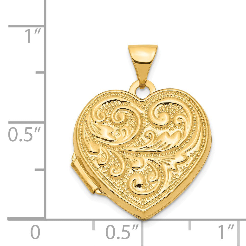Alternate view of the 14k Yellow Gold 18mm Love You Always Scroll Heart Locket by The Black Bow Jewelry Co.