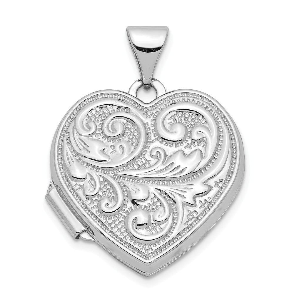 14k White Gold 18mm Love You Always Scroll Heart Locket, Item P12196 by The Black Bow Jewelry Co.