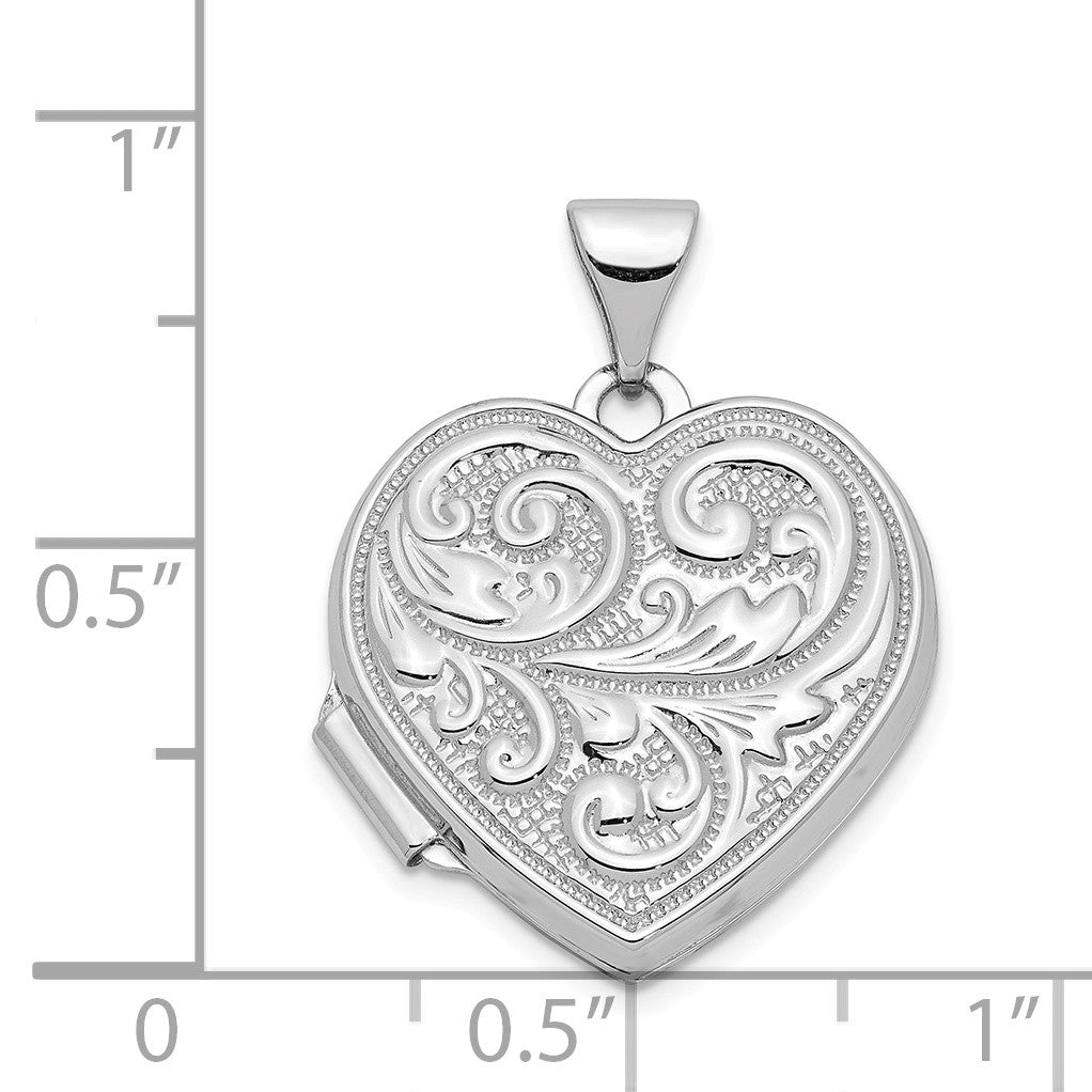 Alternate view of the 14k White Gold 18mm Love You Always Scroll Heart Locket by The Black Bow Jewelry Co.