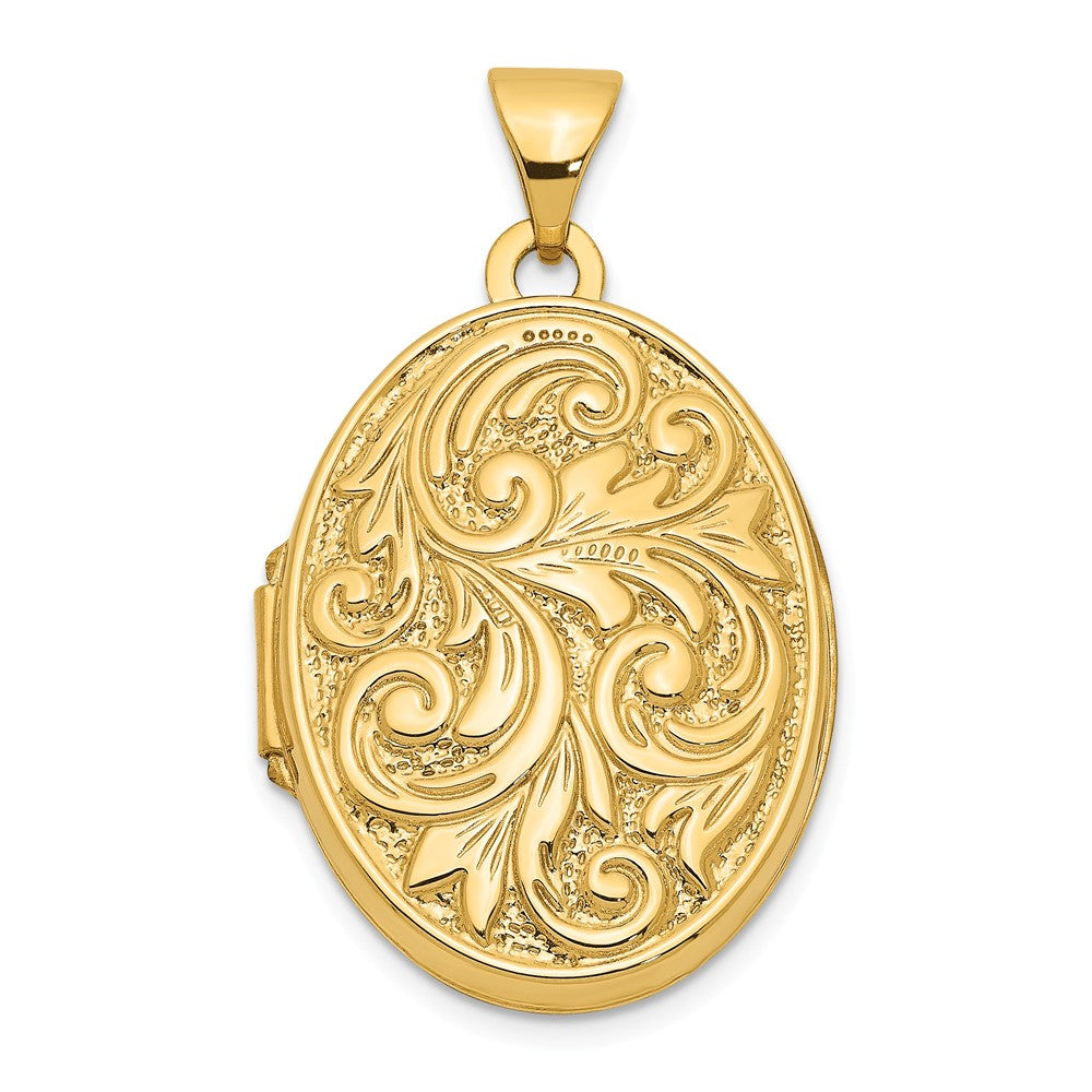 14k Yellow Gold 21mm Love You Always Scroll Oval Locket, Item P12198 by The Black Bow Jewelry Co.