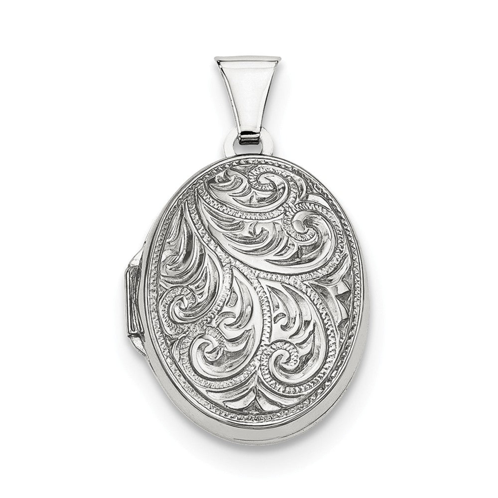 Sterling Silver 21mm Reversible Scroll Oval Locket, Item P12200 by The Black Bow Jewelry Co.