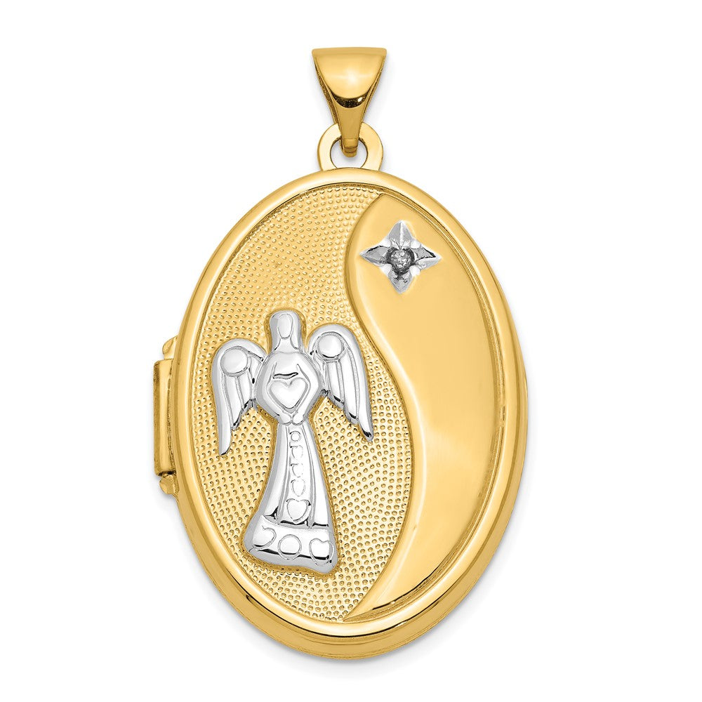 26mm Reversible Diamond Guardian Angel Oval Locket in 14k Yellow Gold, Item P12203 by The Black Bow Jewelry Co.