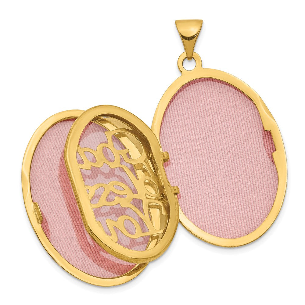 Alternate view of the 26mm Reversible Diamond Guardian Angel Oval Locket in 14k Yellow Gold by The Black Bow Jewelry Co.