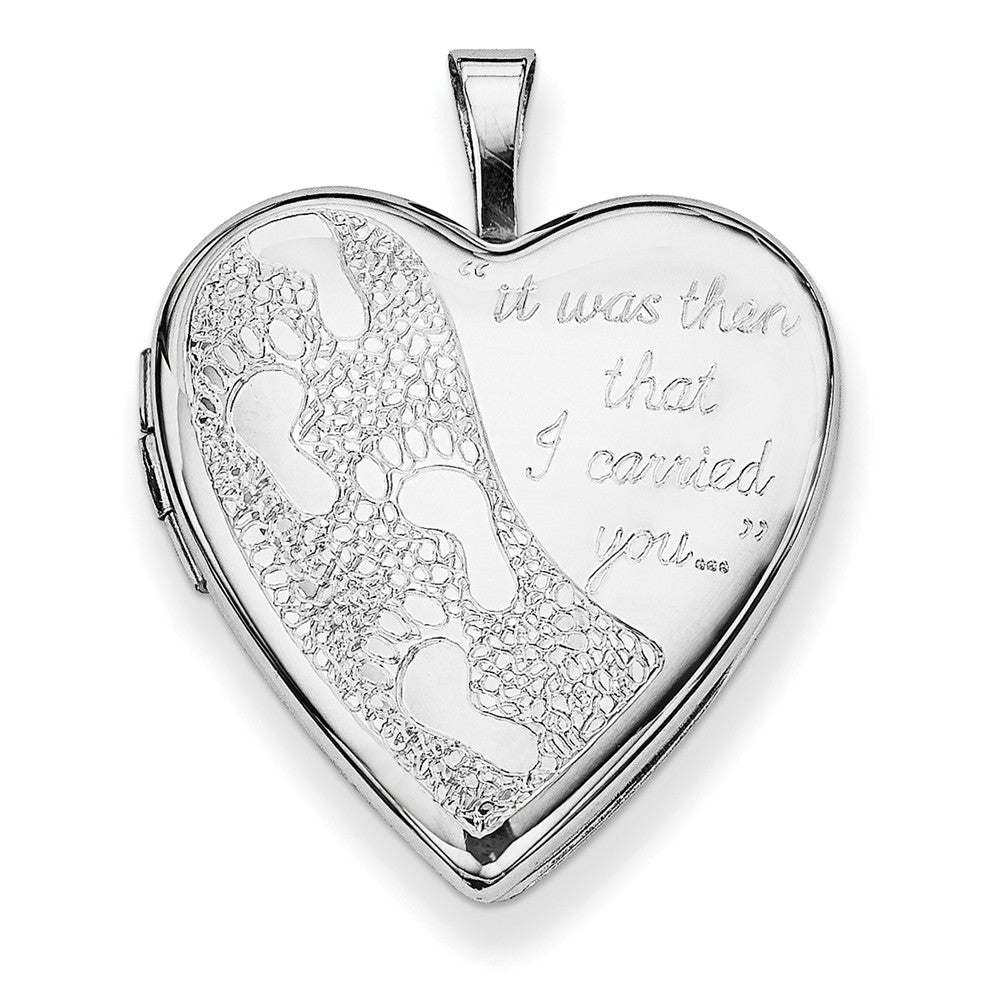 Sterling Silver 20mm Footprints Engraved Heart Locket, Item P12207 by The Black Bow Jewelry Co.
