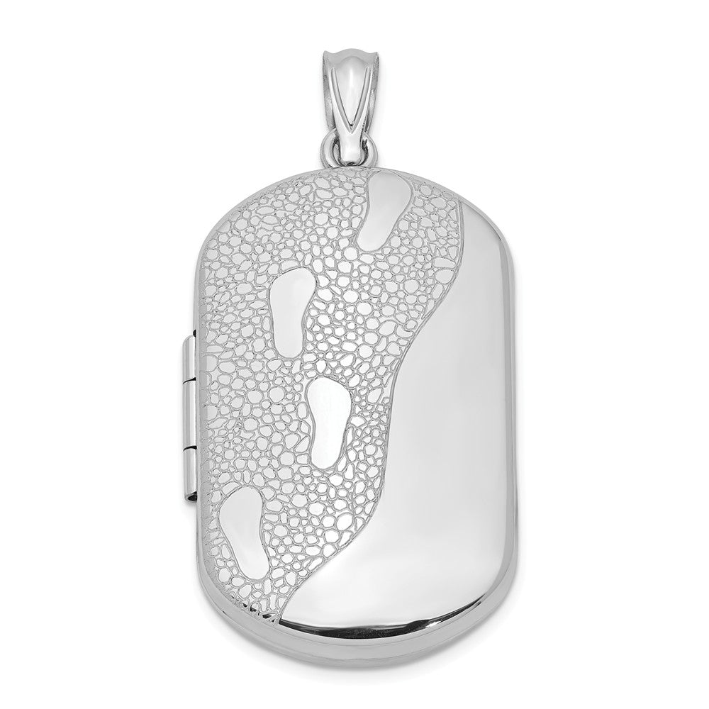Sterling Silver 30mm Footprints Rectangular Locket, Item P12208 by The Black Bow Jewelry Co.