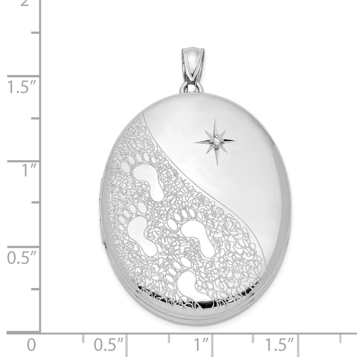 Alternate view of the 34mm Footprints and Diamond Star Oval Locket in Sterling Silver by The Black Bow Jewelry Co.