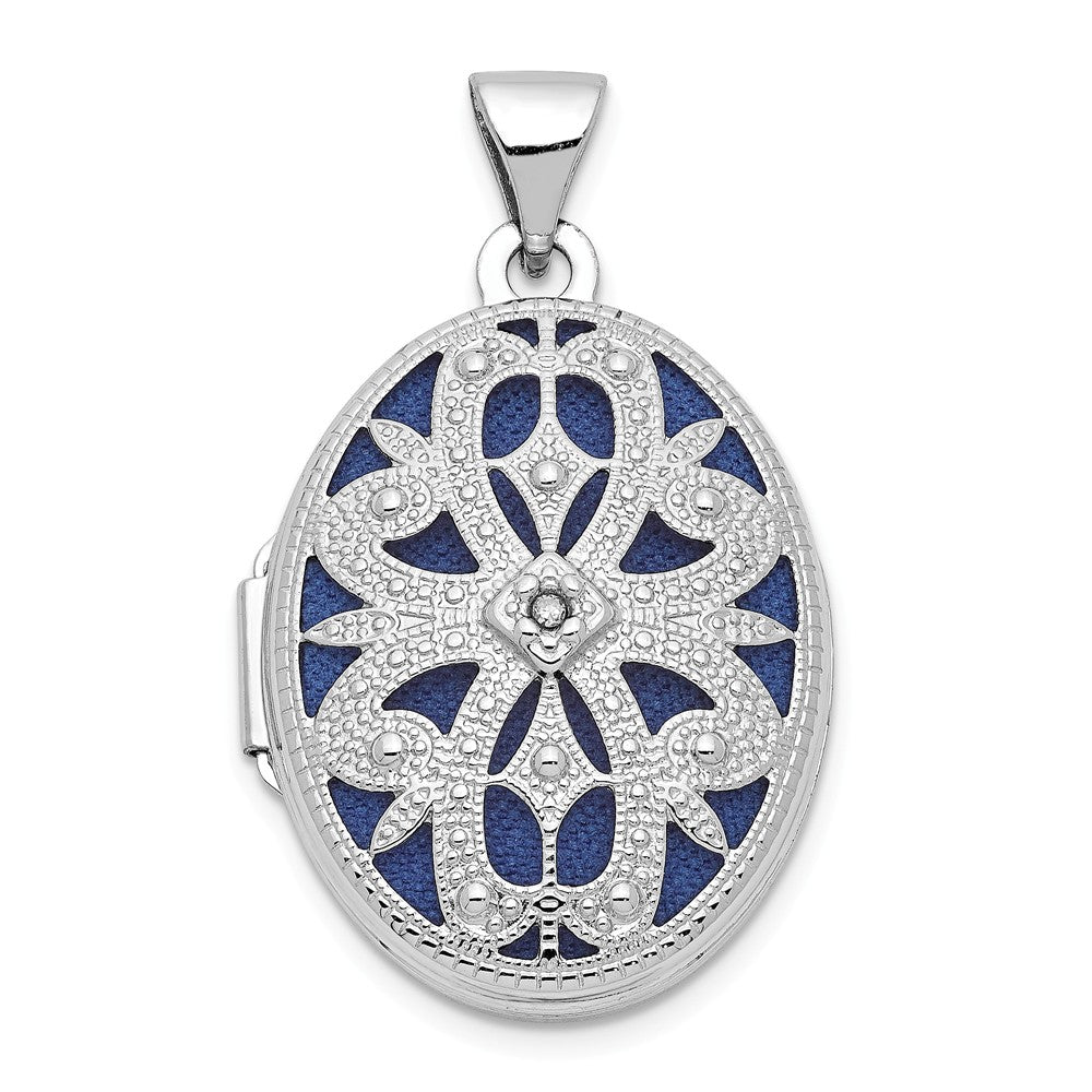 21mm Diamond Open Filigree Oval Locket 14k White Gold, Item P12238 by The Black Bow Jewelry Co.