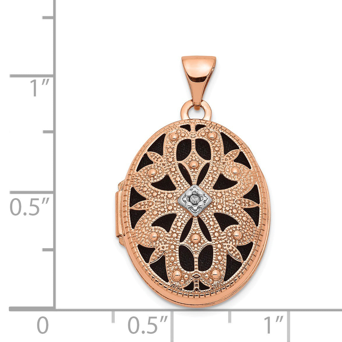 Alternate view of the 21mm Diamond Open Filigree Oval Locket 14k Rose Gold by The Black Bow Jewelry Co.