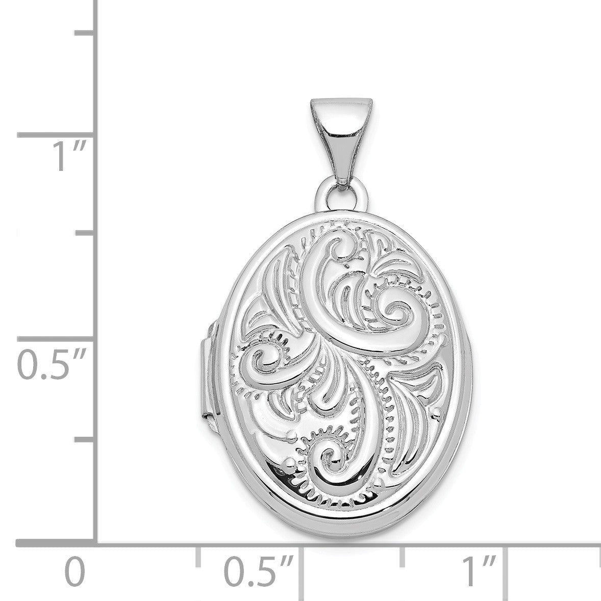 Alternate view of the 14k White Gold 21mm Domed Scroll Oval Locket by The Black Bow Jewelry Co.
