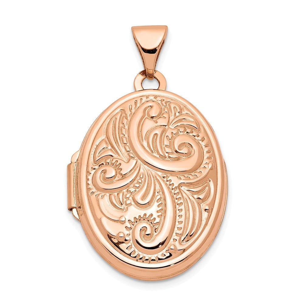 14k Rose Gold 21mm Domed Scroll Oval Locket, Item P12243 by The Black Bow Jewelry Co.