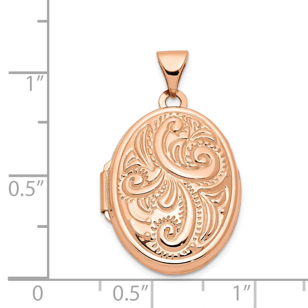 Alternate view of the 14k Rose Gold 21mm Domed Scroll Oval Locket by The Black Bow Jewelry Co.
