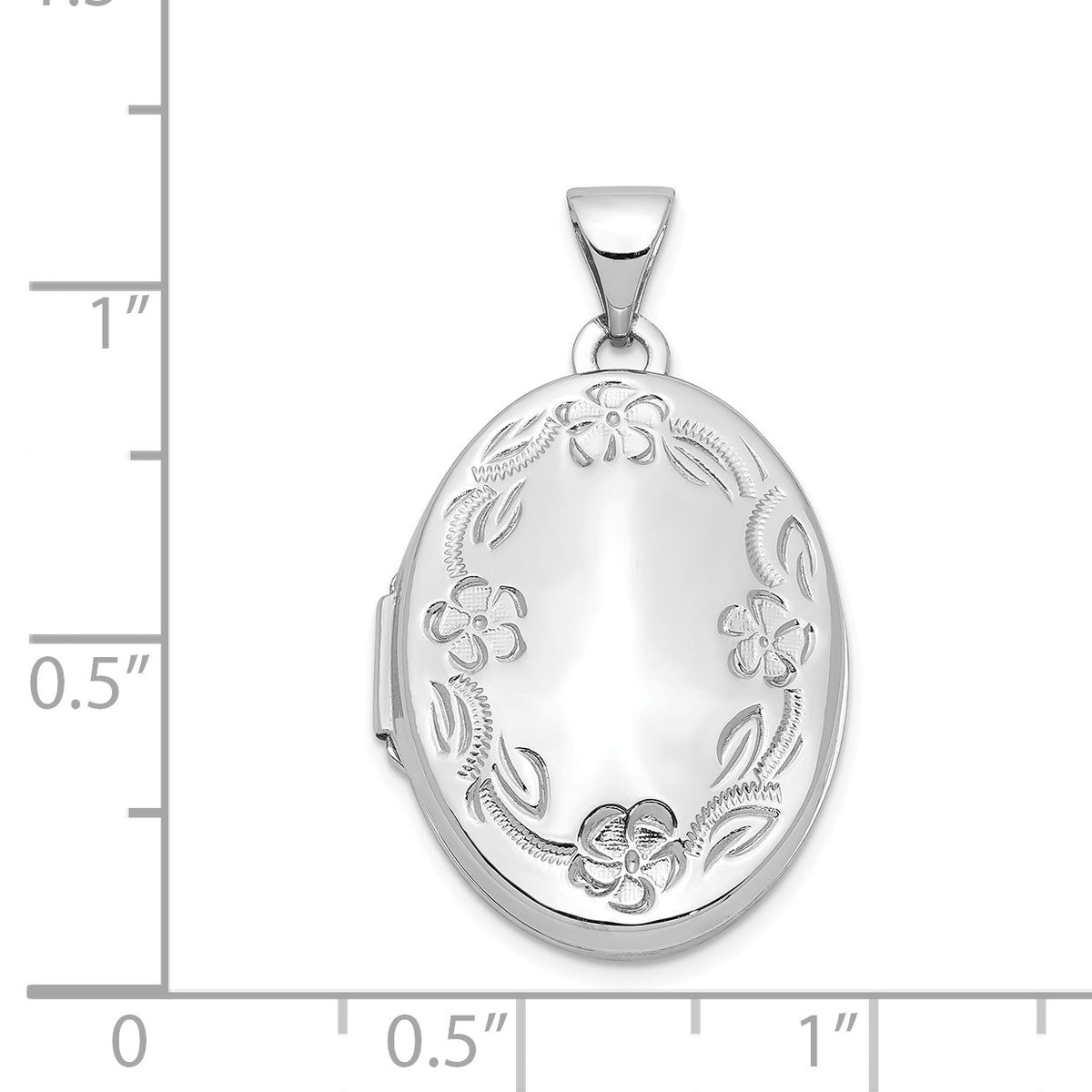 Alternate view of the 14k White Gold 21mm Hand Engraved Floral Oval Locket by The Black Bow Jewelry Co.