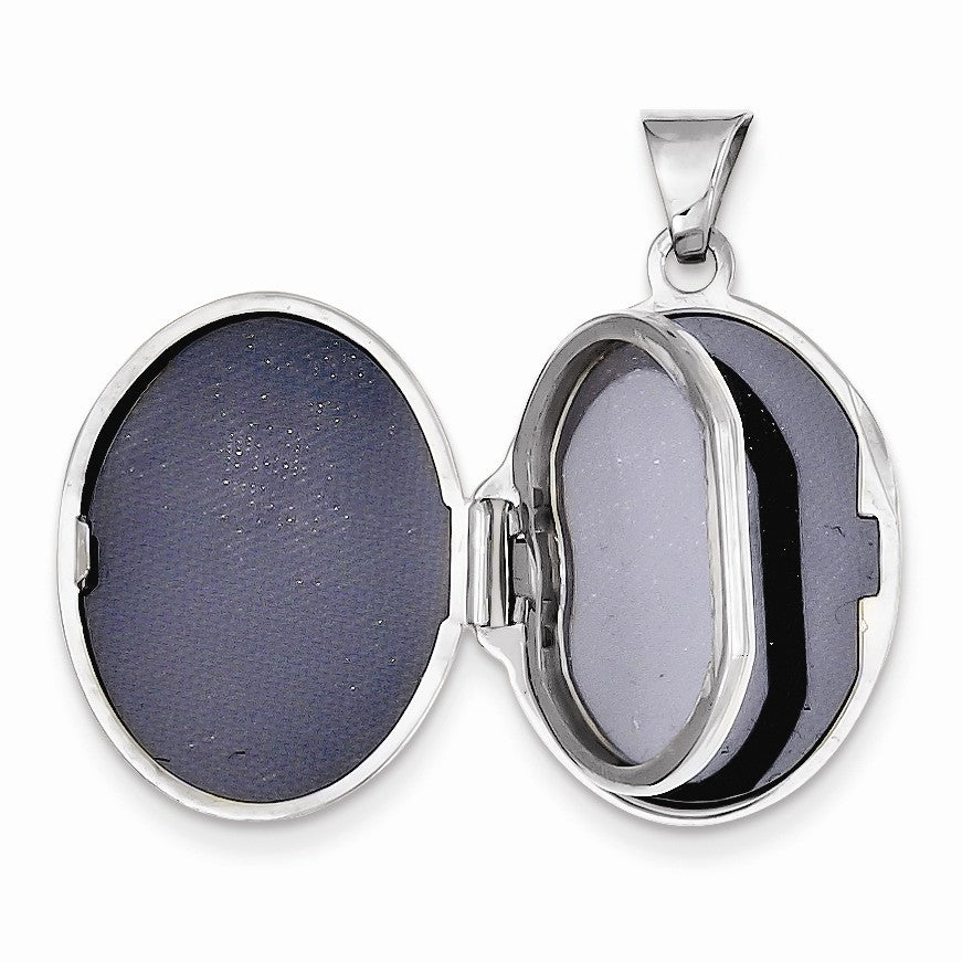 Alternate view of the 14k White Gold 21mm Scroll and Hearts Border Oval Locket by The Black Bow Jewelry Co.