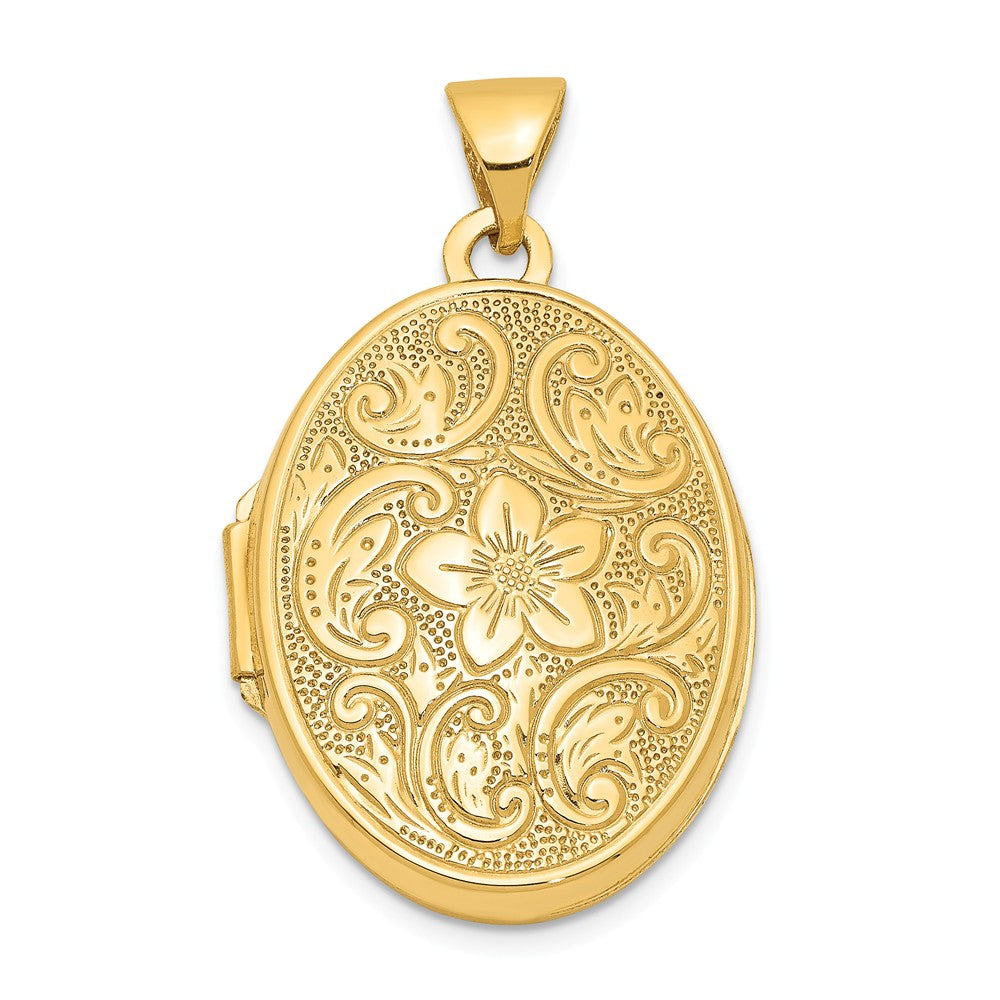 14k Yellow Gold 21mm Scrolled Floral Locket, Item P12253 by The Black Bow Jewelry Co.