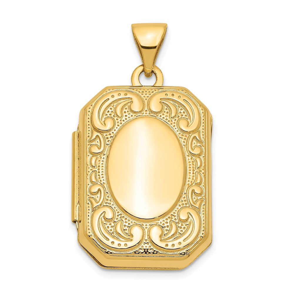 14k Yellow Gold 20mm Scrolled Border Octagonal Locket, Item P12257 by The Black Bow Jewelry Co.