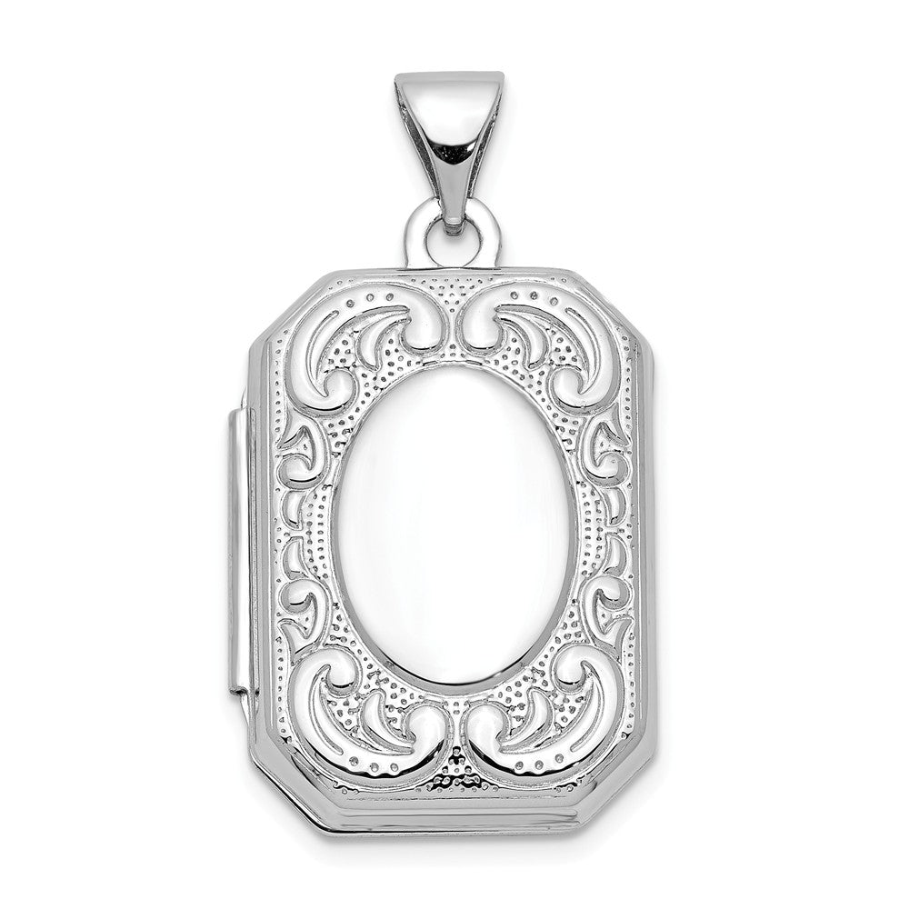14k White Gold 20mm Scrolled Border Octagonal Locket, Item P12258 by The Black Bow Jewelry Co.