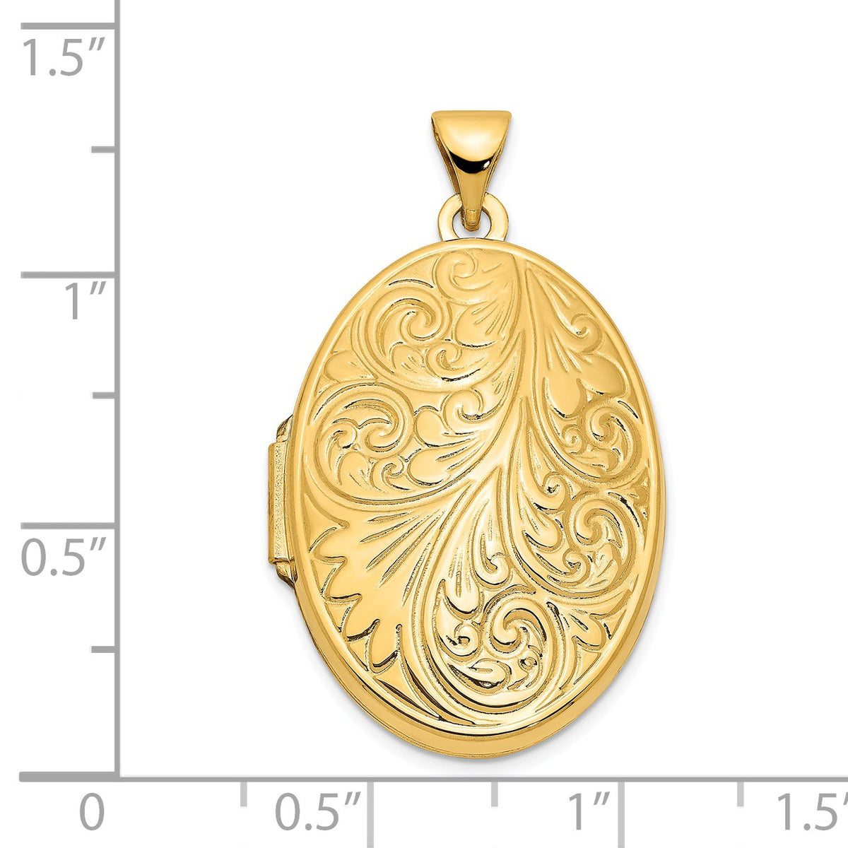 Alternate view of the 14k Yellow Gold 26mm Scroll Domed Oval Locket by The Black Bow Jewelry Co.
