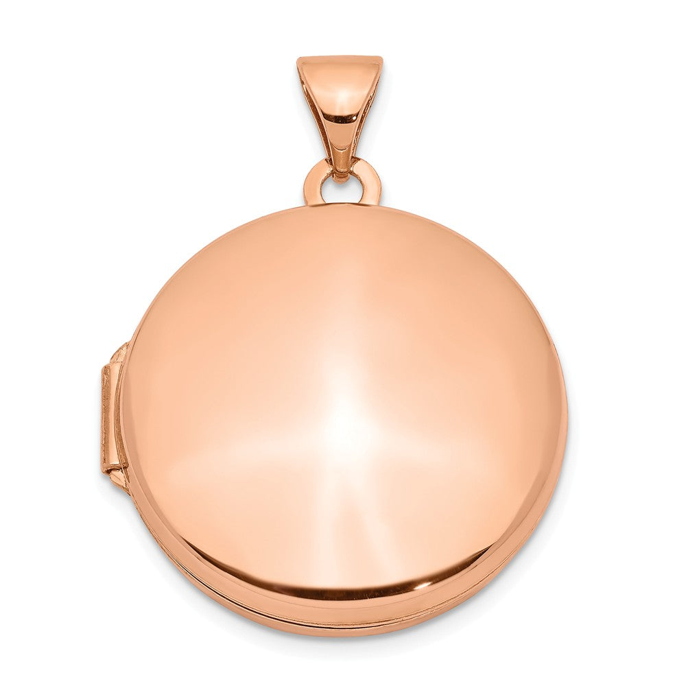 14k Rose Gold 20mm Round Polished Flat Locket, Item P12264 by The Black Bow Jewelry Co.