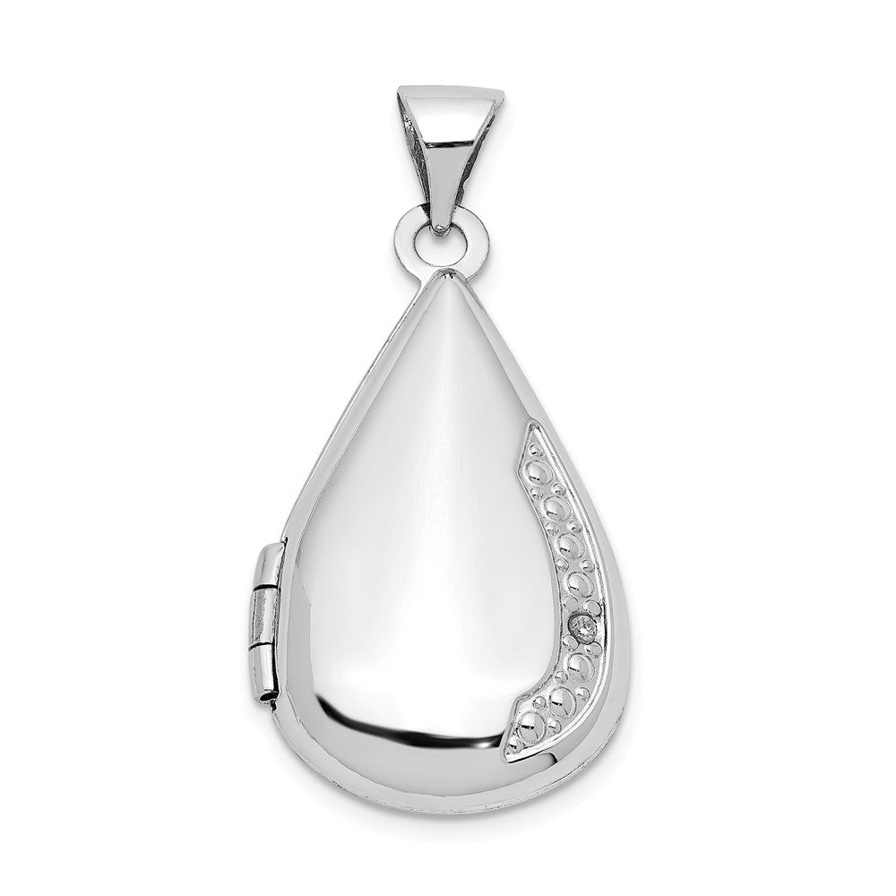 21mm Diamond Accent Teardrop Locket in 14k White Gold, Item P12267 by The Black Bow Jewelry Co.