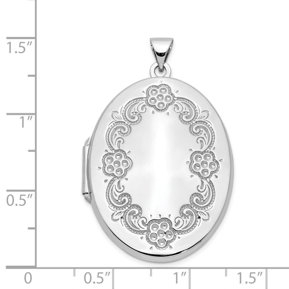 Alternate view of the 14k White Gold 32mm Floral Border Oval Locket by The Black Bow Jewelry Co.