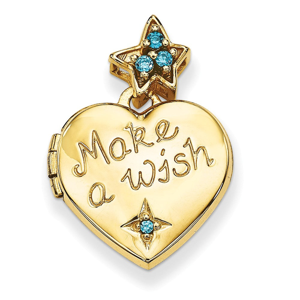 14k Yellow Gold &amp; CZ Make A Wish Star and Heart Locket, 15mm, Item P12276 by The Black Bow Jewelry Co.