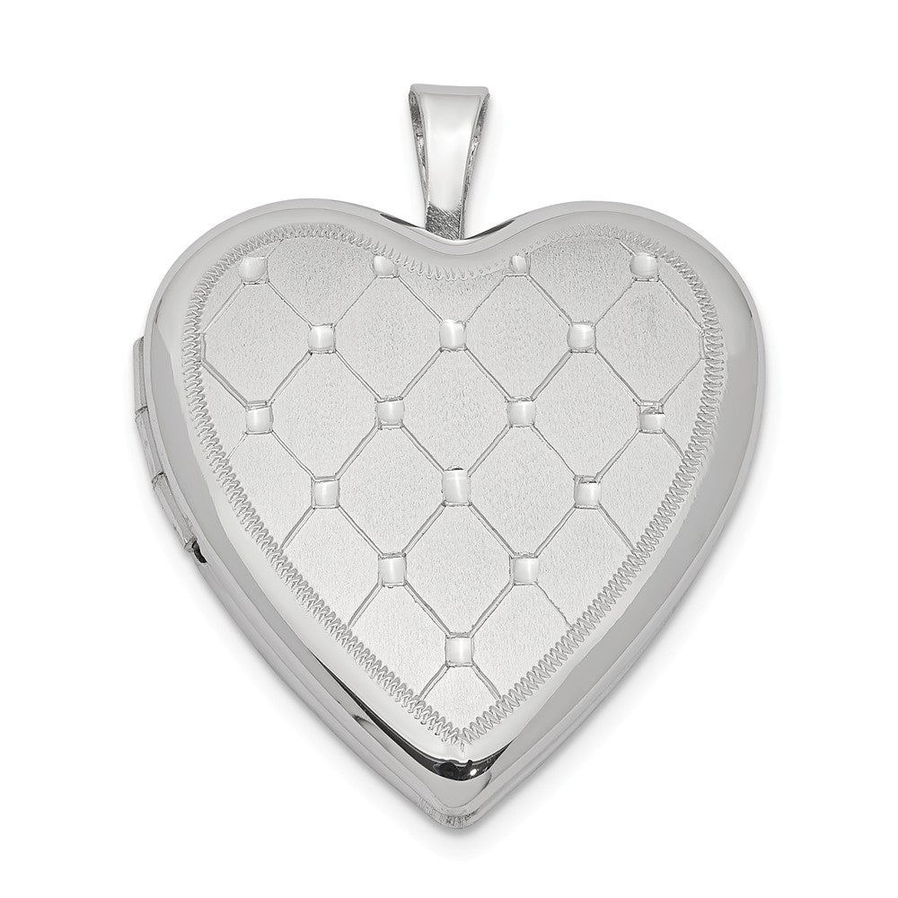 Sterling Silver 20mm Quilt Design Heart Locket, Item P12283 by The Black Bow Jewelry Co.