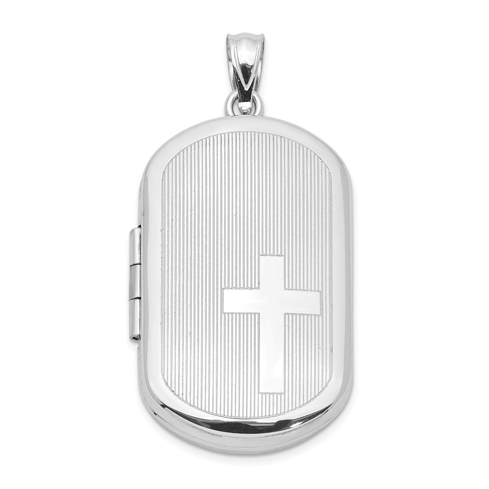 Sterling Silver 30mm Side Cross Rectangular Locket, Item P12284 by The Black Bow Jewelry Co.