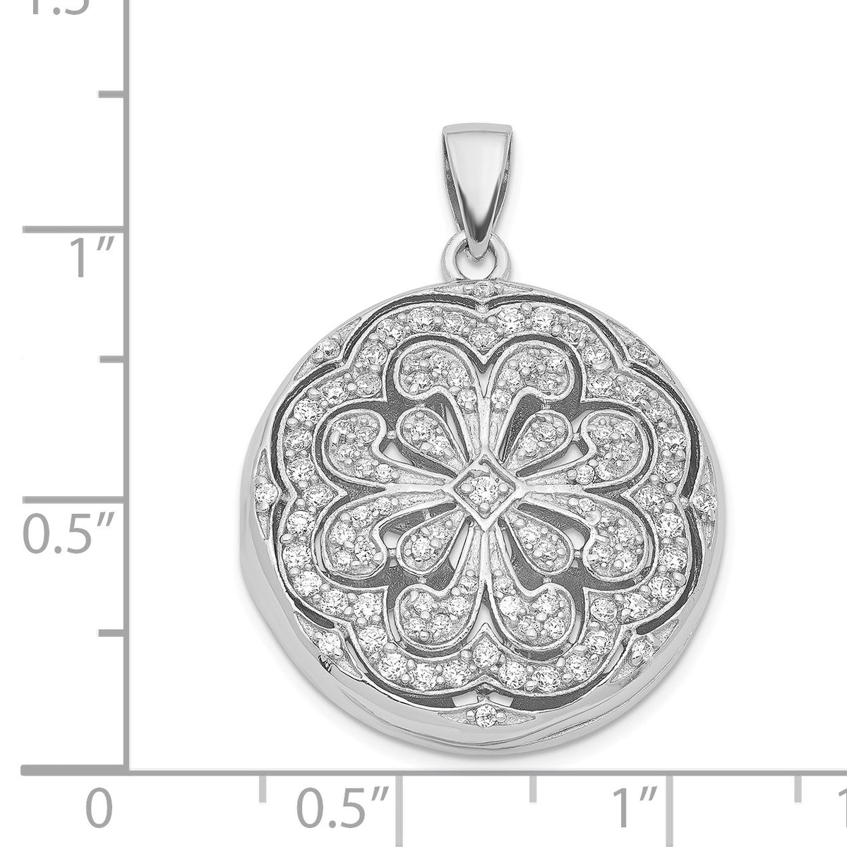 Alternate view of the Sterling Silver and Cubic Zirconia Flower Design Locket, 22mm by The Black Bow Jewelry Co.