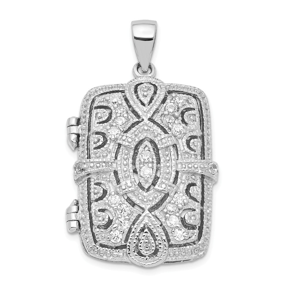 Sterling Silver and CZ Geometric Design Rectangular Locket, 24mm, Item P12290 by The Black Bow Jewelry Co.